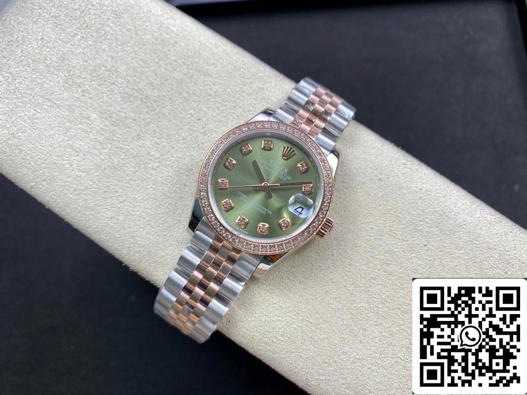 Rolex Datejust 31MM 1:1 Best Edition EW Factory mostrador verde em ouro rosa