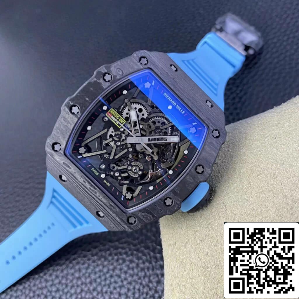 Richard Mille RM35-02 1:1 Meilleure édition T+ Factory NTPT Bracelet en caoutchouc bleu en fibre de carbone