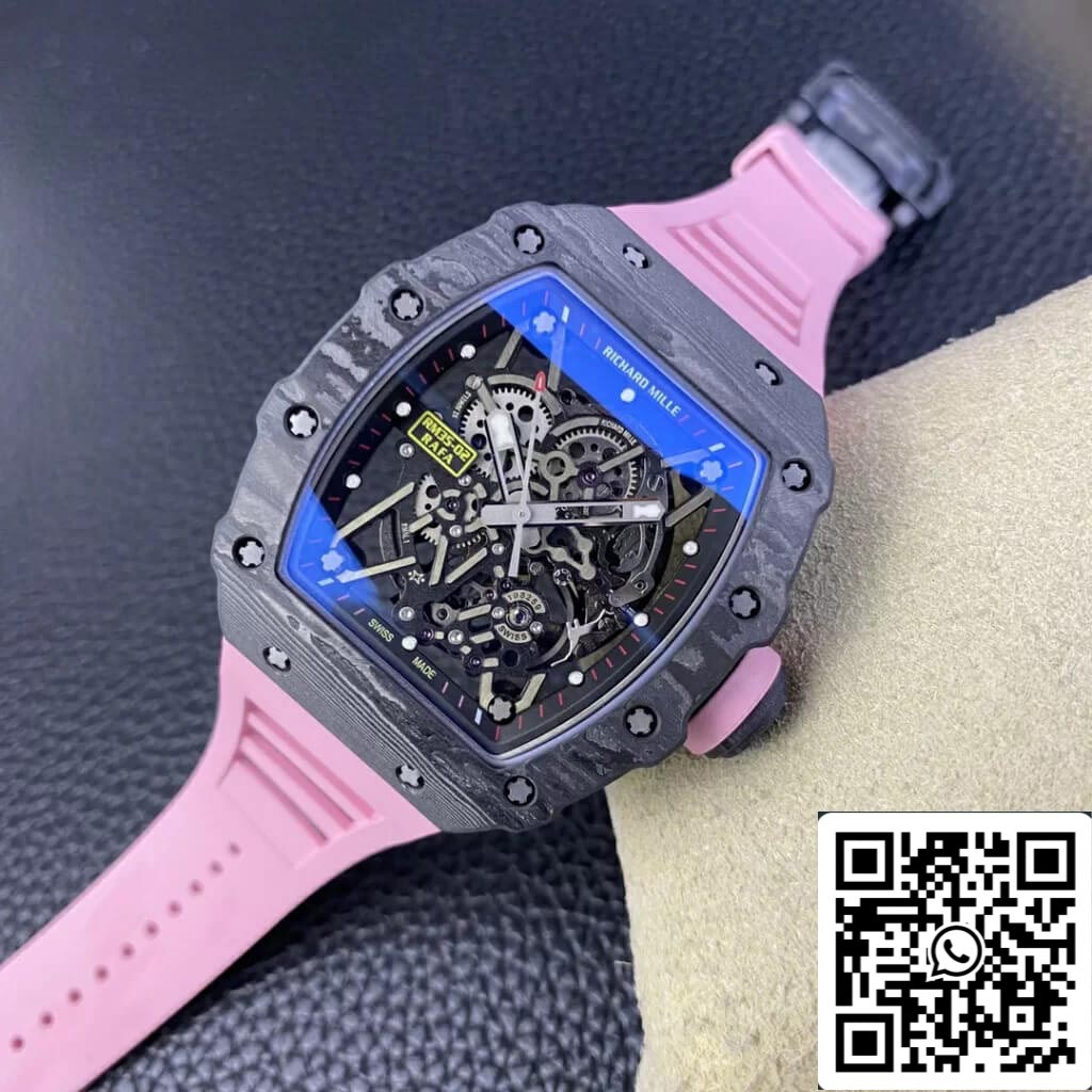 Richard Mille RM35-02 1:1 Meilleure édition T+ Factory NTPT Bracelet en caoutchouc rose en fibre de carbone