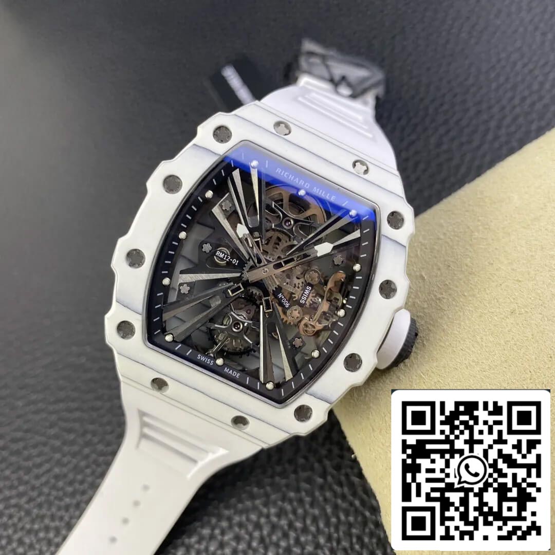 Richard Mille RM12-01 Tourbillon 1:1 Meilleure édition RM Factory Bracelet en caoutchouc blanc