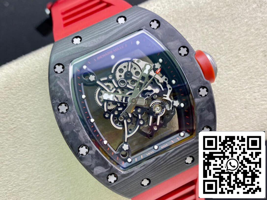 Richard Mille RM055 1:1 Melhor Edição KV Factory V2 Pulseira Vermelha de Fibra de Carbono