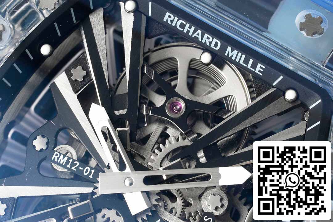 Richard Mille RM12-01 1:1 Meilleure édition RM Factory Tourbillon Version transparente Bracelet bleu