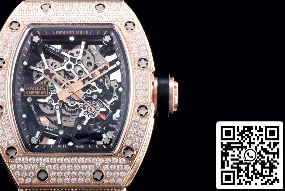 Richard Mille RM035 Cassa in oro rosa con diamanti KV Factory in scala 1:1 delle Americhe