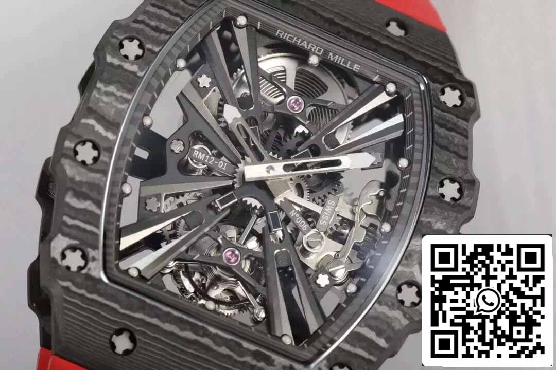 Richard Mille RM12-01 Tourbillon 1:1 Meilleure édition RM Factory Cadran squelette en fibre de carbone