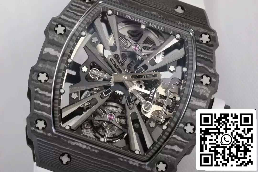 Richard Mille RM12-01 Tourbillon 1:1 Meilleure édition RM Factory Bracelet blanc en fibre de carbone