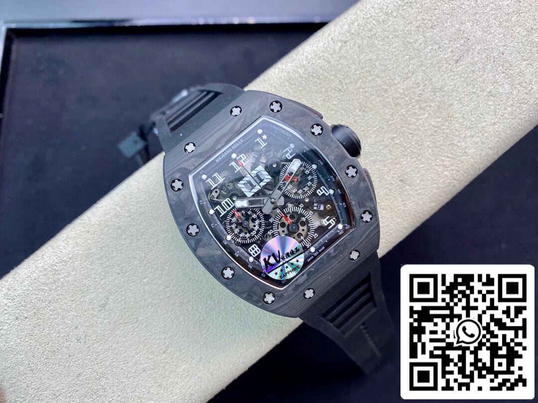 Richard Mille RM011 1:1 Meilleure édition KV Factory Bracelet en caoutchouc noir en fibre de carbone