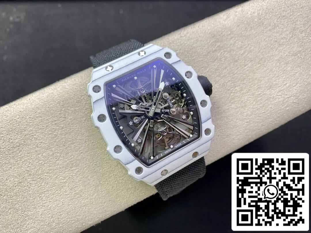 Richard Mille RM12-01 Tourbillon 1:1 Meilleure édition RM Factory Boîtier en fibre de carbone blanc