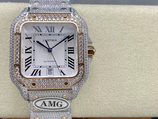 Santos De Cartier Diamond Watches White Dial 1:1 Best Edition AMG Factory Swarovski Stone