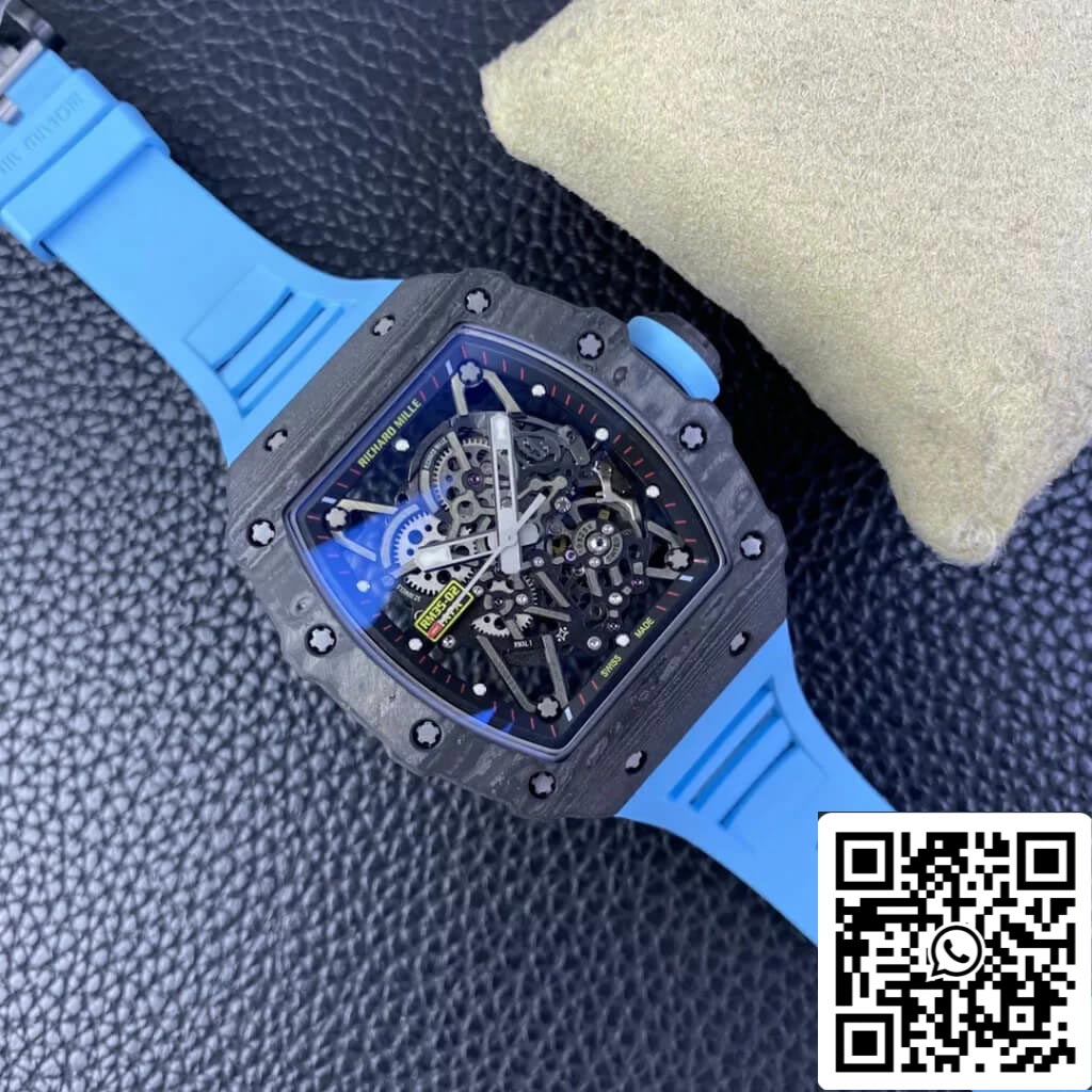 Richard Mille RM35-02 1:1 Meilleure édition T+ Factory NTPT Bracelet en caoutchouc bleu en fibre de carbone