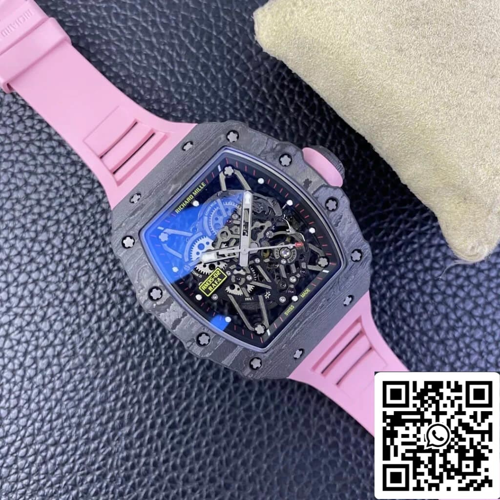 Richard Mille RM35-02 1:1 Meilleure édition T+ Factory NTPT Bracelet en caoutchouc rose en fibre de carbone