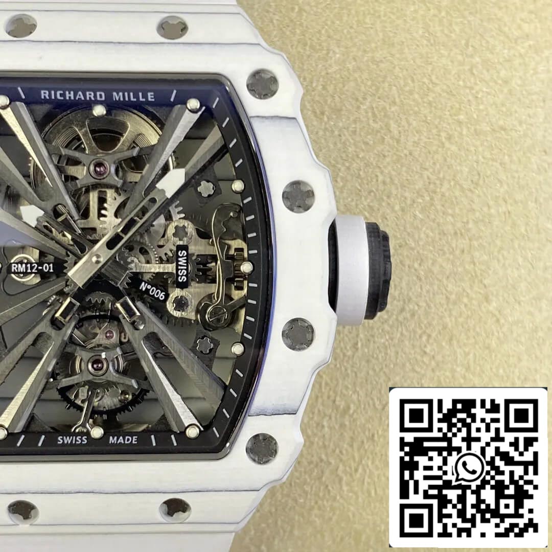 Richard Mille RM12-01 Tourbillon 1:1 Meilleure édition RM Factory Bracelet en caoutchouc blanc