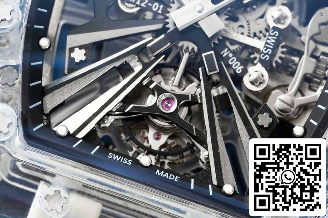 Richard Mille RM12-01 1:1 Meilleure édition RM Factory Tourbillon Version transparente Bracelet bleu