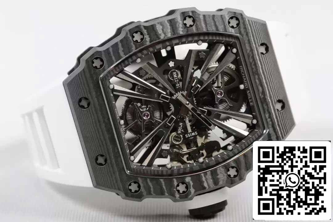 Richard Mille RM12-01 Tourbillon 1:1 Meilleure édition RM Factory Bracelet blanc en fibre de carbone