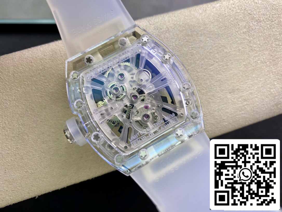 Richard Mille RM12-01 1:1 Meilleure édition RM Factory Tourbillon Version transparente Bracelet blanc