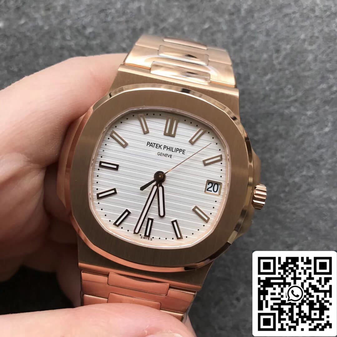 Patek Philippe Nautilus 5711/1R-001 1:1 Meilleure édition PPF Factory V4 Or rose Cadran blanc Suisse ETA324