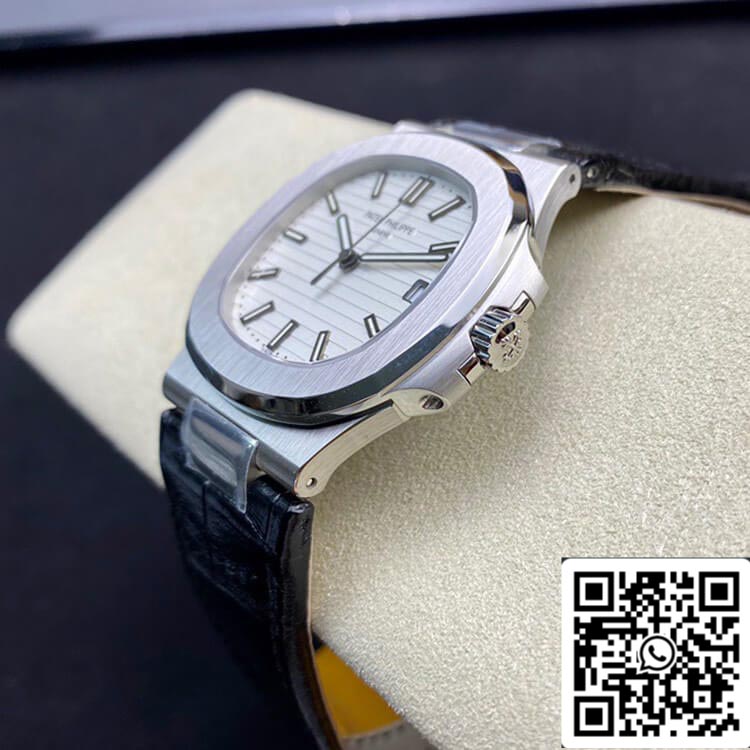 Patek Philippe Nautilus 5711 1:1 Meilleure édition 3K Factory Cadran blanc Bracelet en cuir de vache