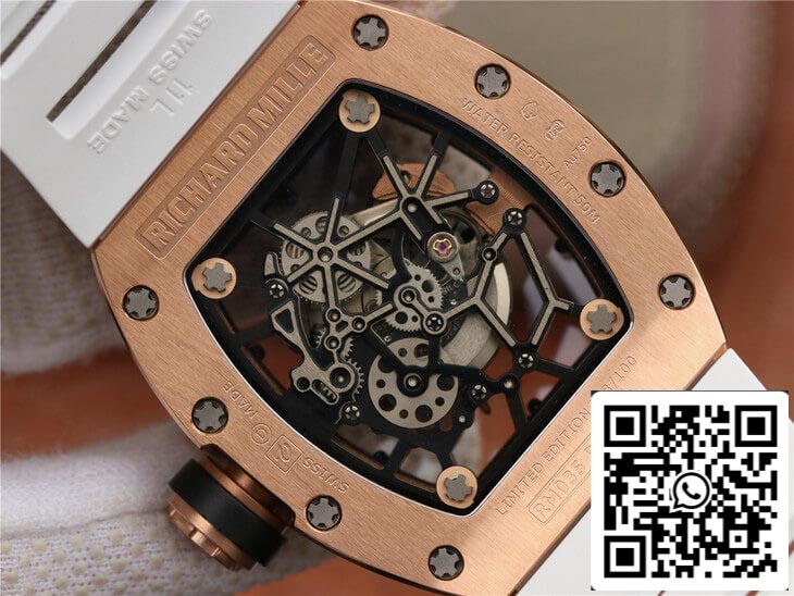 Richard Mille RM035 Americas KV Factory 1:1 Melhor Edição Pulseira Branca em Ouro Rosa