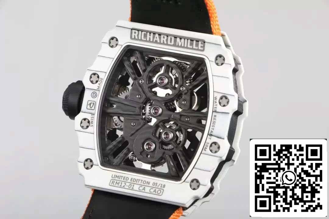 Richard Mille RM12-01 Tourbillon 1:1 Meilleure édition RM Factory Boîtier en fibre de carbone Bracelet orange