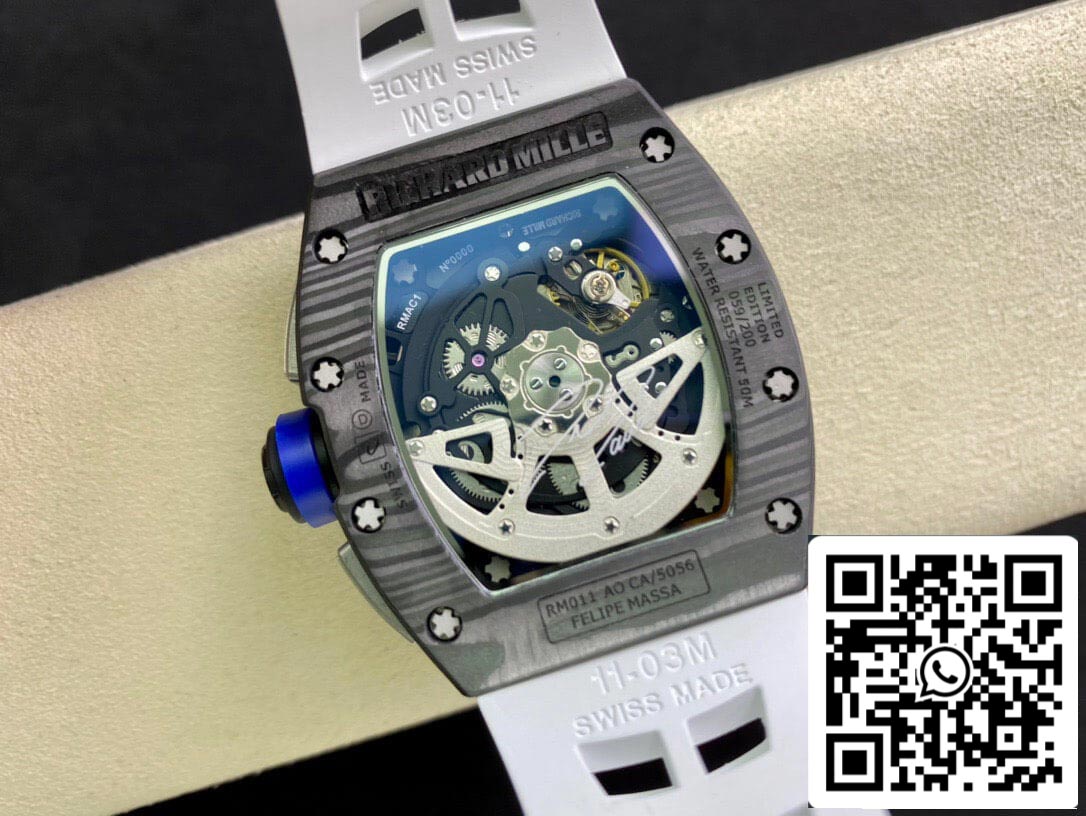 Richard Mille RM011 1:1 Best Edition KV Factory Carbon Fiber White Strap