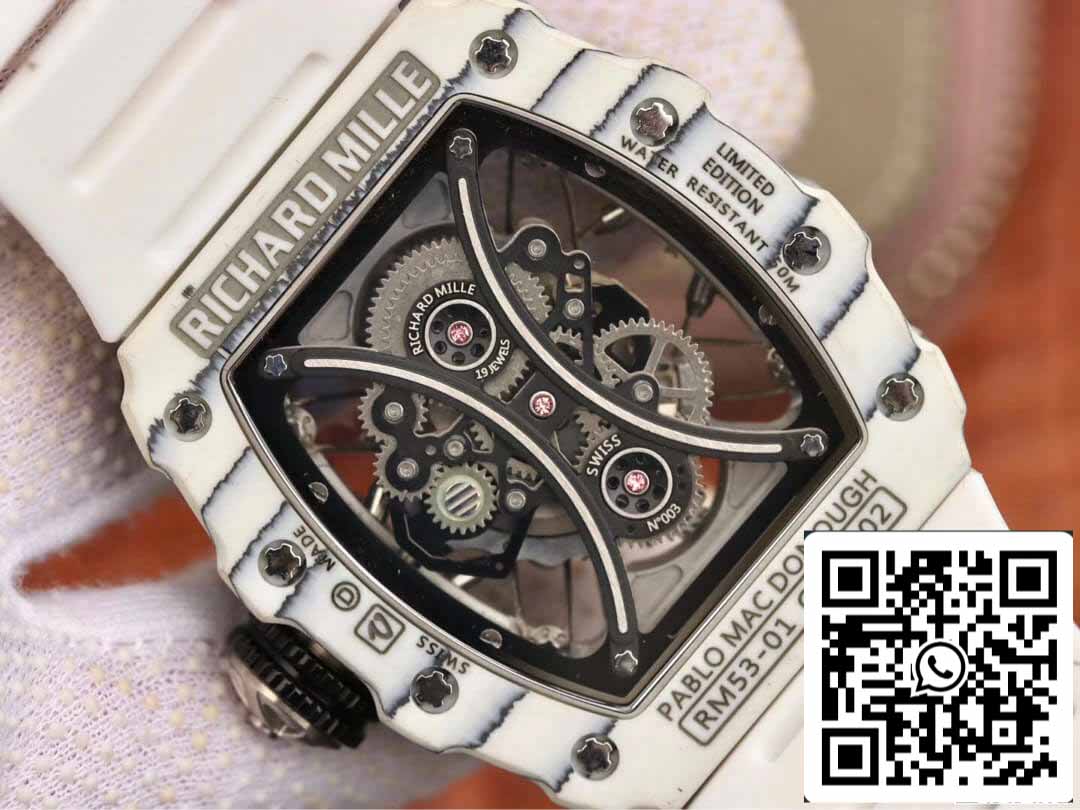 Richard Mille RM53-01 1:1 Meilleure édition KV Factory Blanc TPT Fibre de carbone