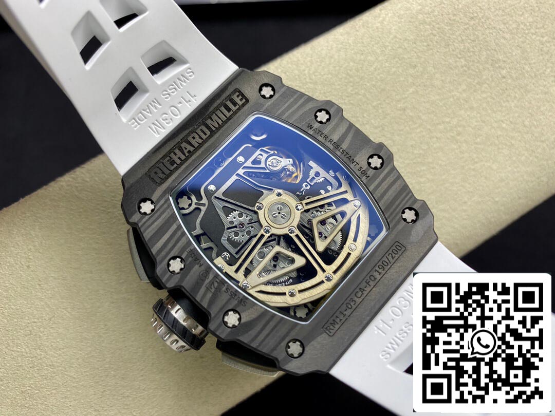 Richard Mille RM011-03 1:1 Meilleure édition KV Factory Bracelet blanc en fibre de carbone