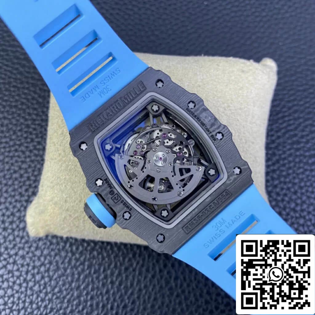 Richard Mille RM35-02 1:1 Meilleure édition T+ Factory NTPT Bracelet en caoutchouc bleu en fibre de carbone