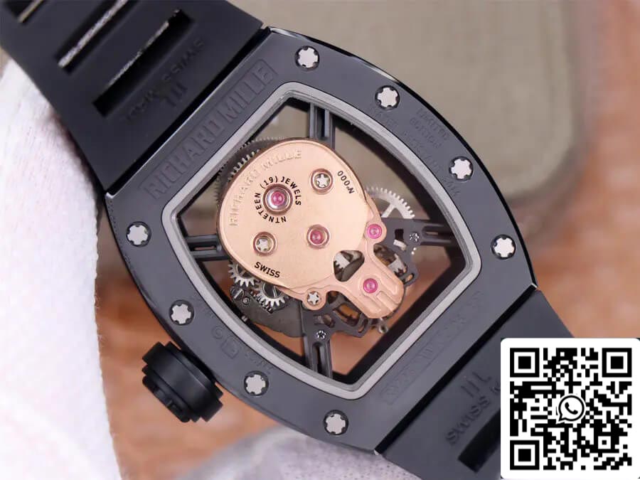 Richard Mille RM52-01 Tourbillon 1:1 Meilleure édition JB Factory Cadran crâne en or rose