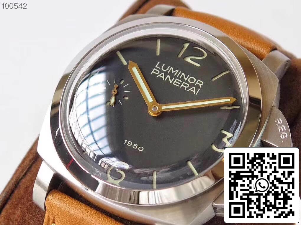 Panerai Luminor 1950 PAM127 ZF Factory 1:1 Meilleure édition suisse ETA A6497 Bracelet en cuir marron doux