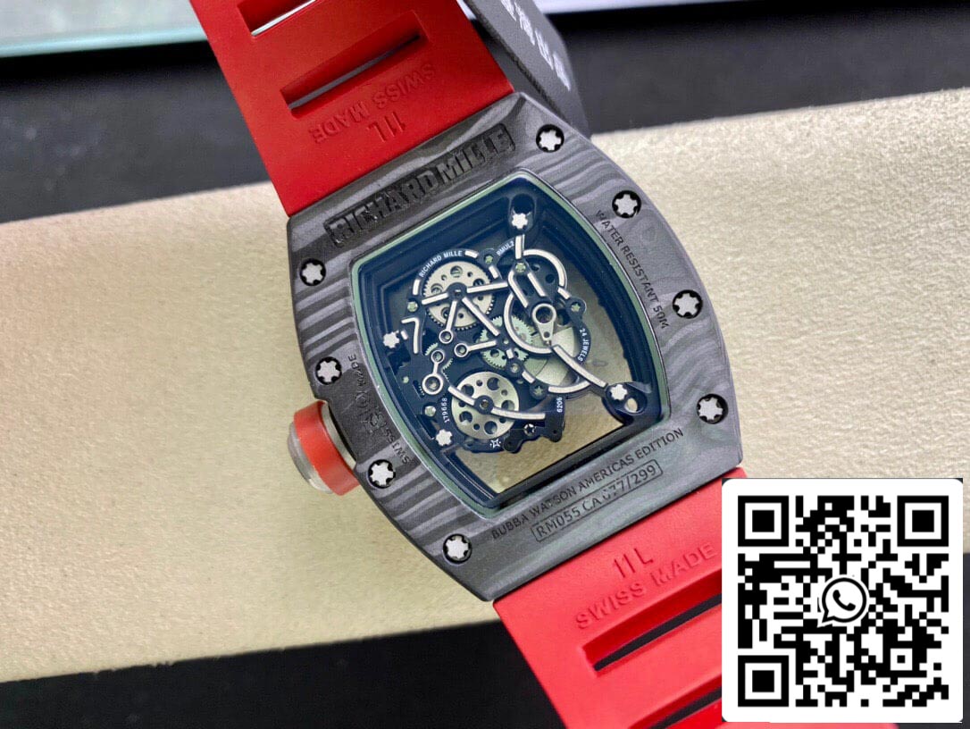 Richard Mille RM055 1:1 Melhor Edição KV Factory V2 Pulseira Vermelha de Fibra de Carbono