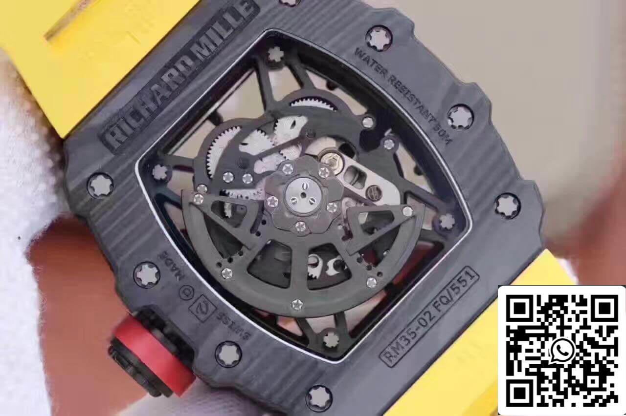 Richard Mille RM35-02 KV Factory 1:1 Meilleure édition suisse ETA8215 Bracelet en caoutchouc jaune