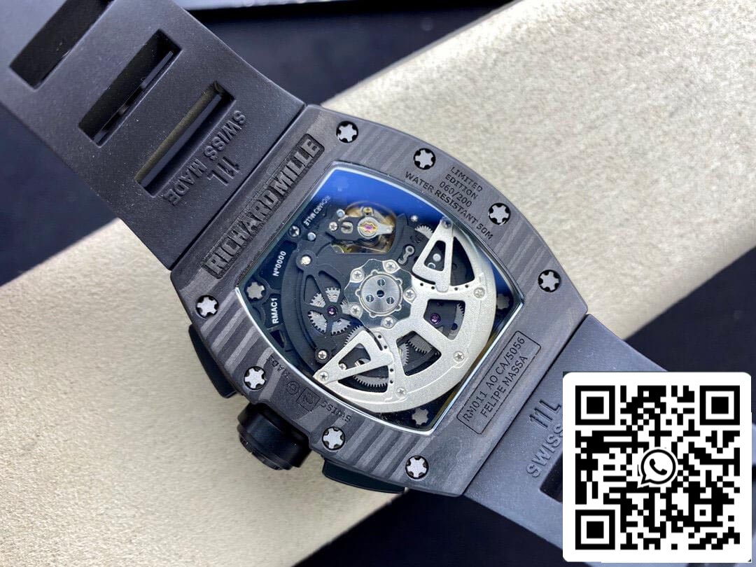 Richard Mille RM011 1:1 Meilleure édition KV Factory Bracelet en caoutchouc noir en fibre de carbone