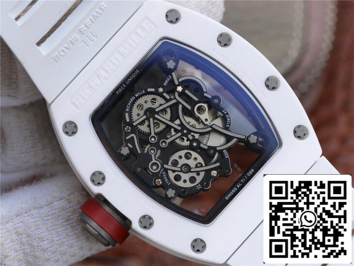 Richard Mille RM055 1:1 Melhor Edição KV Factory Correia de borracha branca de cerâmica