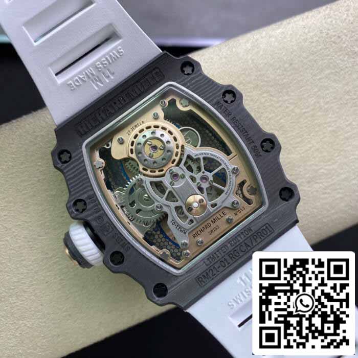 Richard Mille RM21-01 1:1 Meilleure édition RM Factory Tourbillon Cadran Squelette Bracelet Blanc