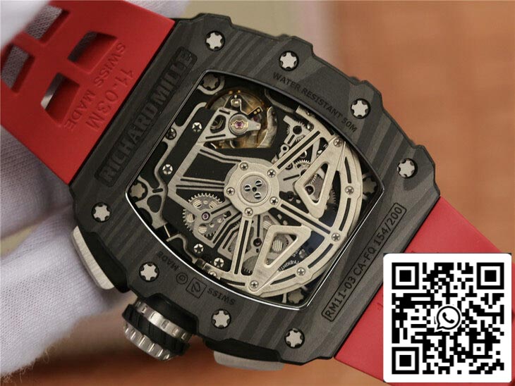 Richard Mille RM11-03 1:1 Meilleure édition KV Factory Bracelet rouge en fibre de carbone