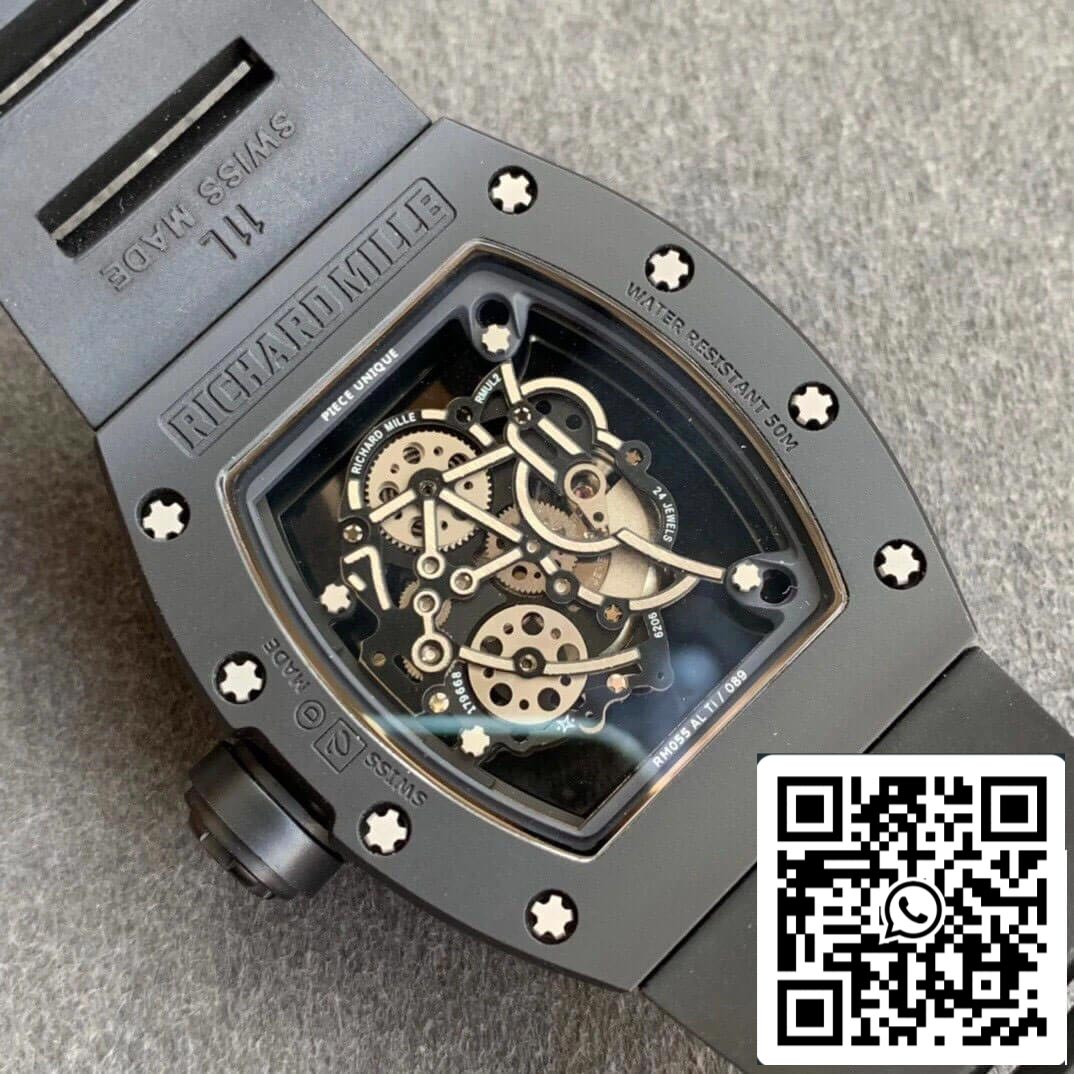 Richard Mille RM055 1:1 Best Edition KV Factory V2 pulseira preta de cerâmica