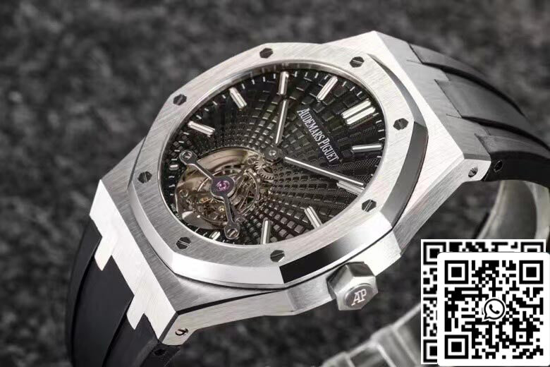 Audemars Piguet Royal Oak Tourbillon 1:1 Best Edition R8 Factory V3 Black Strap EU Watch Store