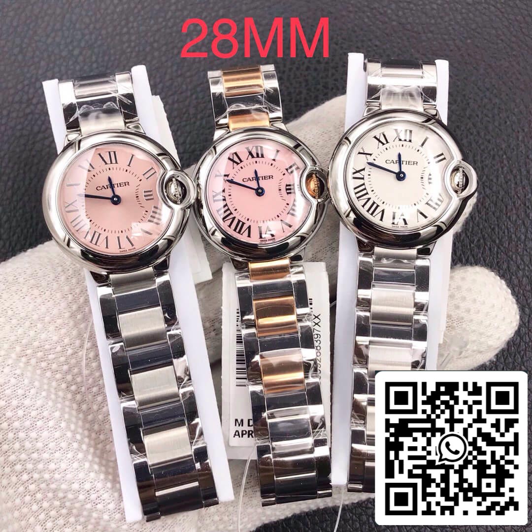 Ballon Bleu De Cartier 28MM 1:1 Best Edition V6 Factory V8 Pink Dial Gold Strap US Replica Watch