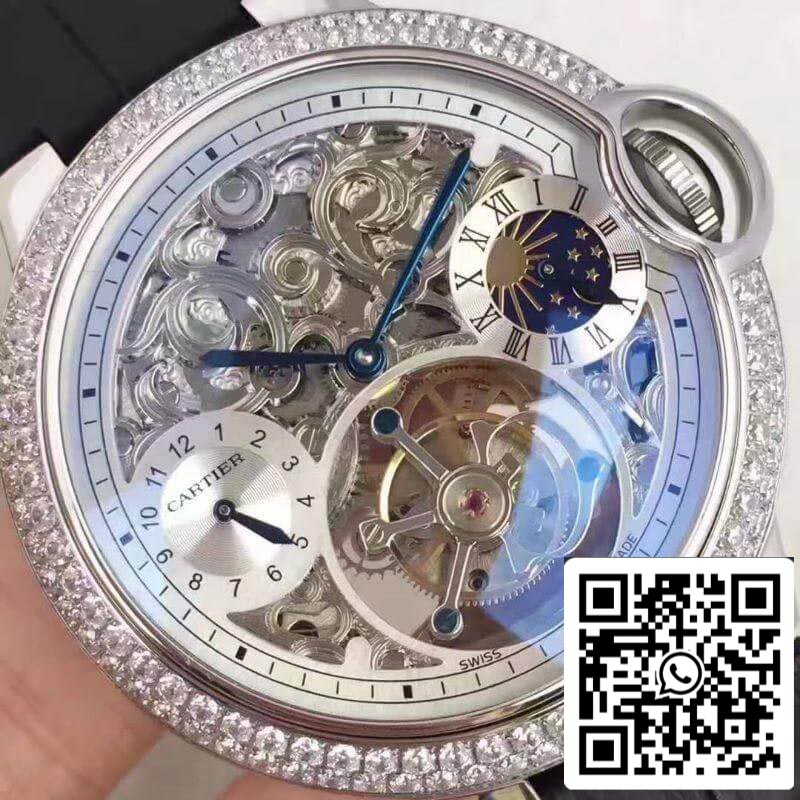 Ballon Bleu De Cartier Tourbillon 1:1 Best Edition Swiss Tourbillon Diamonds bezel Black Leather Strap US Replica Watch