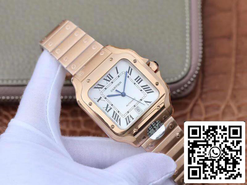 Cartier De Santos Stainless Steel Case BV Factory 1:1 Best Edition White Dial Swiss ETA9015 18K Gold White Dial US Replica Watch