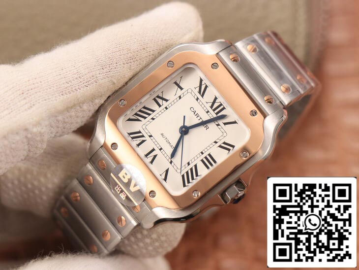 Cartier De Santos W2SA0007 1:1 Best Edition BV Factory Gold Bezel White Dial US Replica Watch