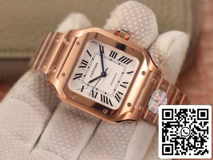 Cartier De Santos WSSA0010 1:1 Best Edition BV Factory 18K Rose Gold White Dial US Replica Watch