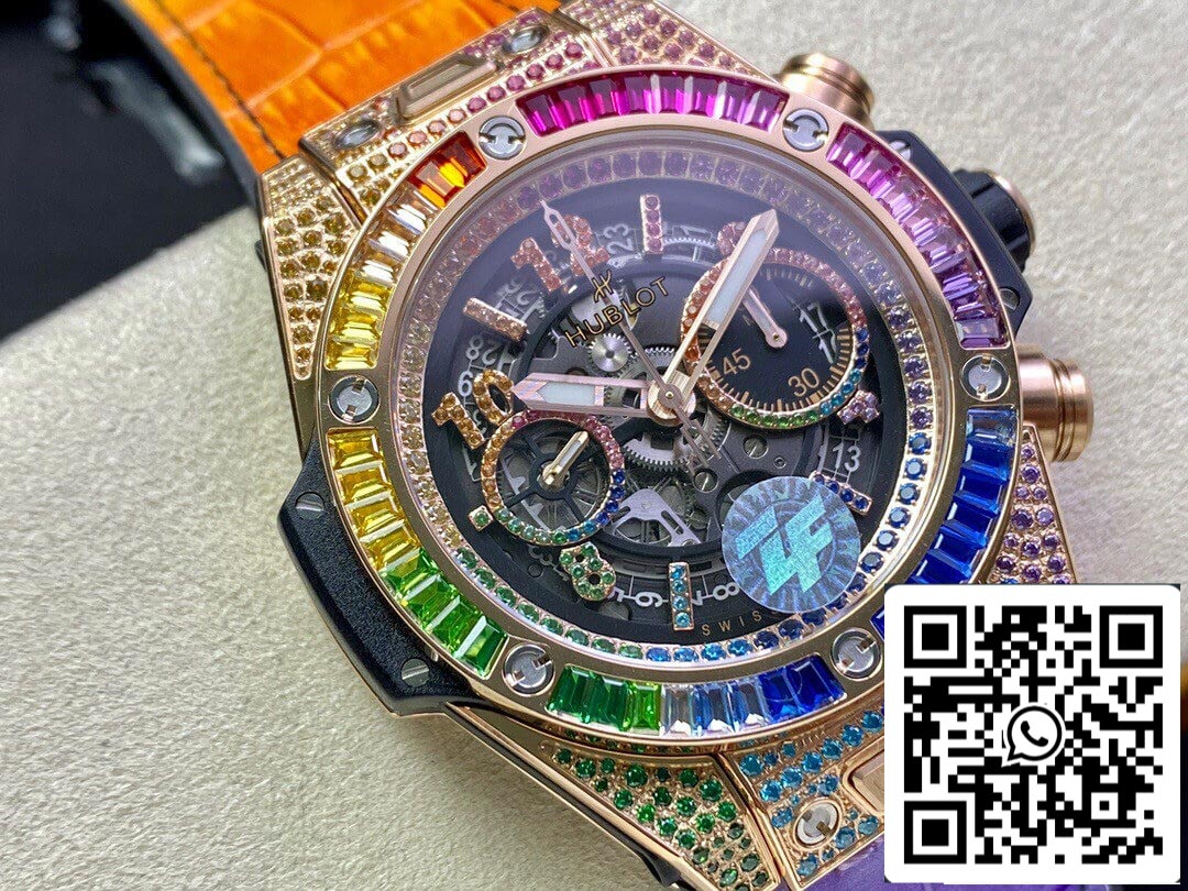 Hublot BIG BANG Unico 411.OX.9910.LR.0999 1:1 Best Edition ZF Factory Rainbow Rose Gold Case US Replica Watch