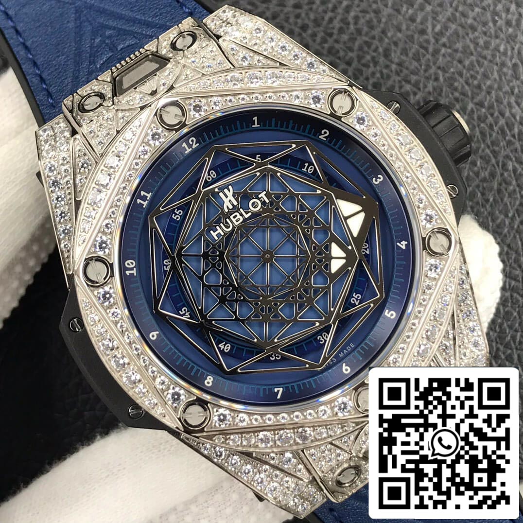 Hublot Big Bang 1:1 Best Edition WWF Factory Full Diamond Blue Dial US Replica Watch