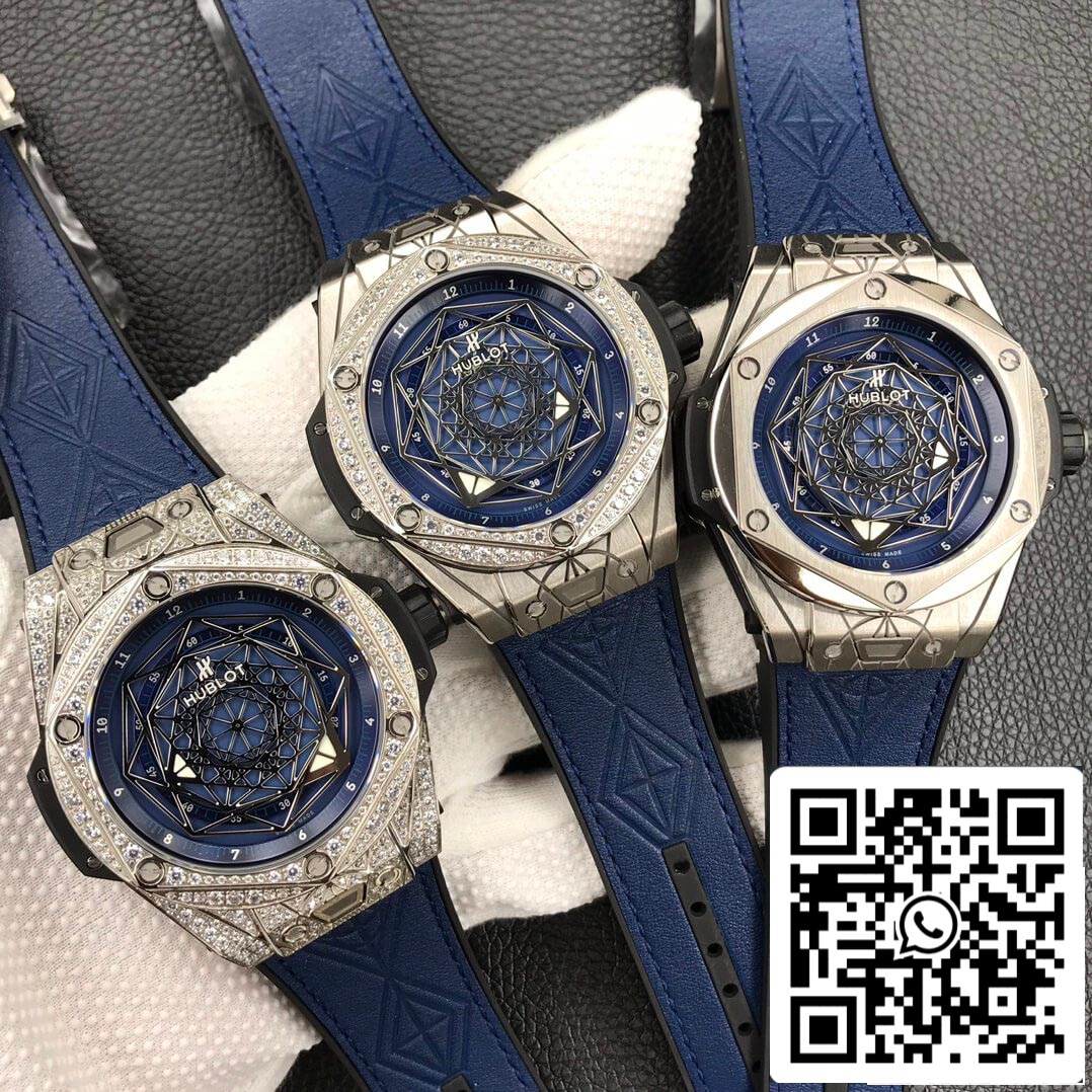 Hublot Big Bang 1:1 Best Edition WWF Factory Full Diamond Blue Dial US Replica Watch