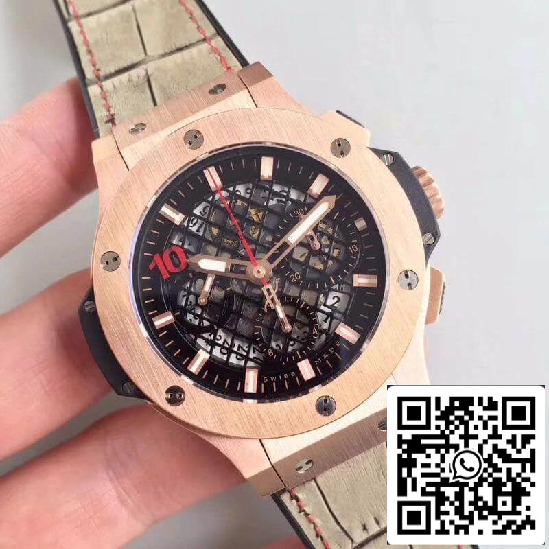 Hublot Big Bang Aero Bang Gold Mechanical Watches 1:1 Best Edition Swiss ETA4100 Black Skeleton Dial US Replica Watch