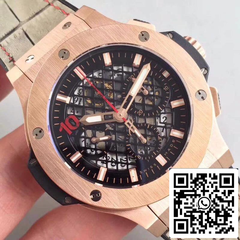 Hublot Big Bang Aero Bang Gold Mechanical Watches 1:1 Best Edition Swiss ETA4100 Black Skeleton Dial US Replica Watch