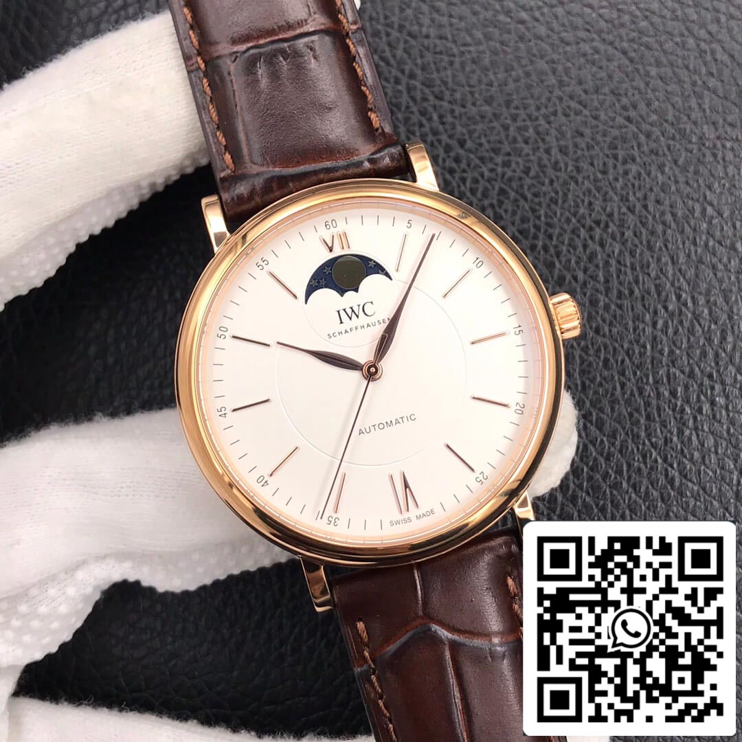 IWC Portofino Moon Phase IW459401 1:1 Best Edition MKS Factory Rose Gold White Dial US Replica Watch