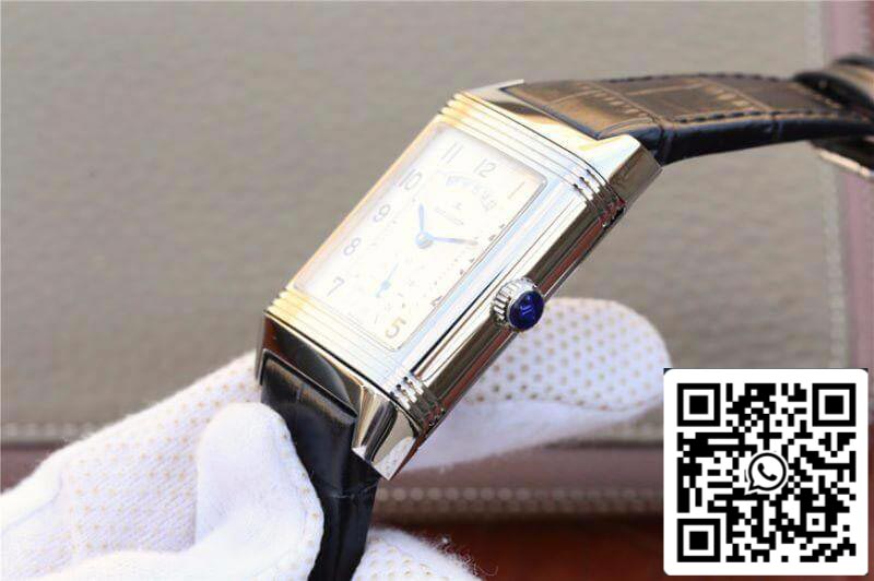 Jaeger-LeCoultre Grande Reverso Duo 3742421 Mechanical Watches 1:1 Best Edition Swiss ETA986 Silver Dial Black Leather Strap US Replica Watch