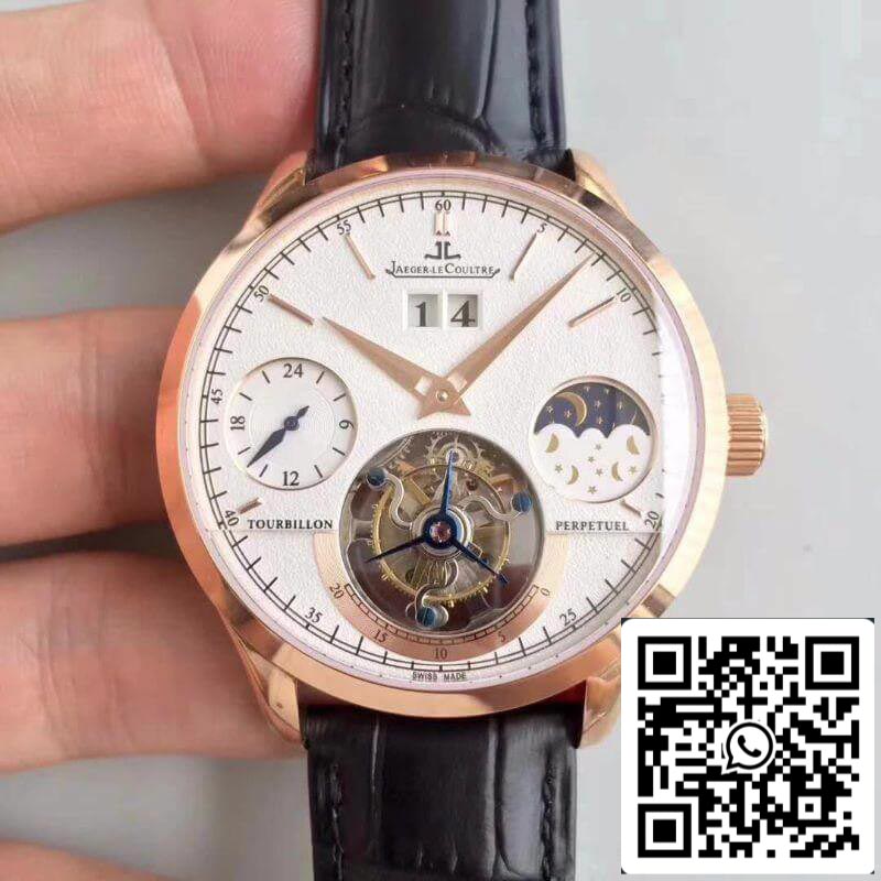 Jaeger-LeCoultre Master Grande Tradition Tourbillon Men Watches 1:1 Best Edition Swiss Tourbillon 18K Rose Gold White Dial US Replica Watch