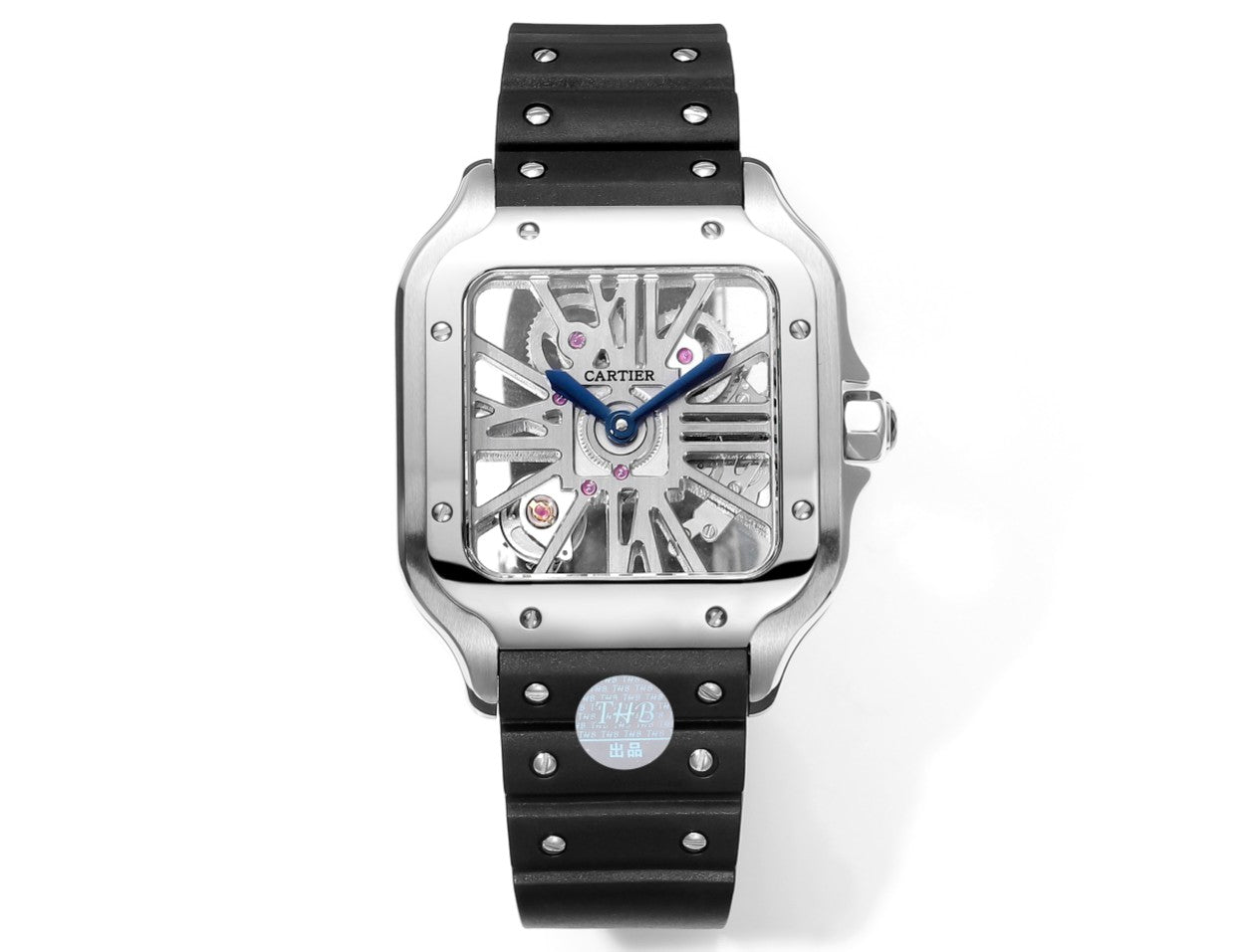 Cartier Santos Skeleton 40 mm THB Factory 1:1 Best Edition, weißes Gehäuse und schwarzes Armband